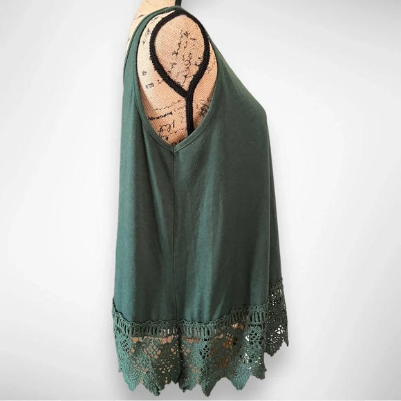 Women's Green Round Neck Relaxed Fit Sleeveless Tunic Lace‎ Trim Small | GUC - Picture 5 of 6